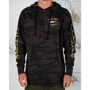 Salty Crew "Bruce" Pullover Black Camo Men's Hooded Sweatshirt Size Small